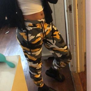 Yellow and black camouflage sweatpants